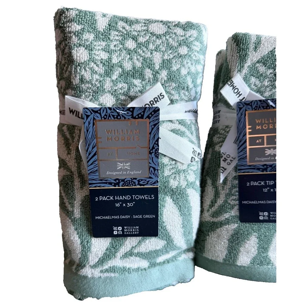 William Morris Michaelmas Daisy Sage Green 6 Piece Towel Set Bath Hand Fingertip